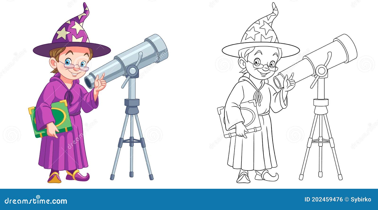 coloring page with cute astronomer